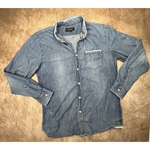 Adam Levine Light Weight Denim Shirt In Blue Men's Size M